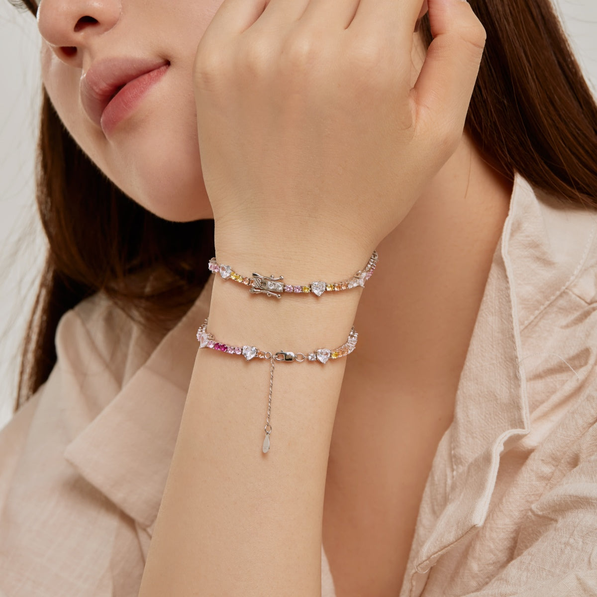 [ORA ]Romantic Heart Shape Round Cut Lover Bracelet