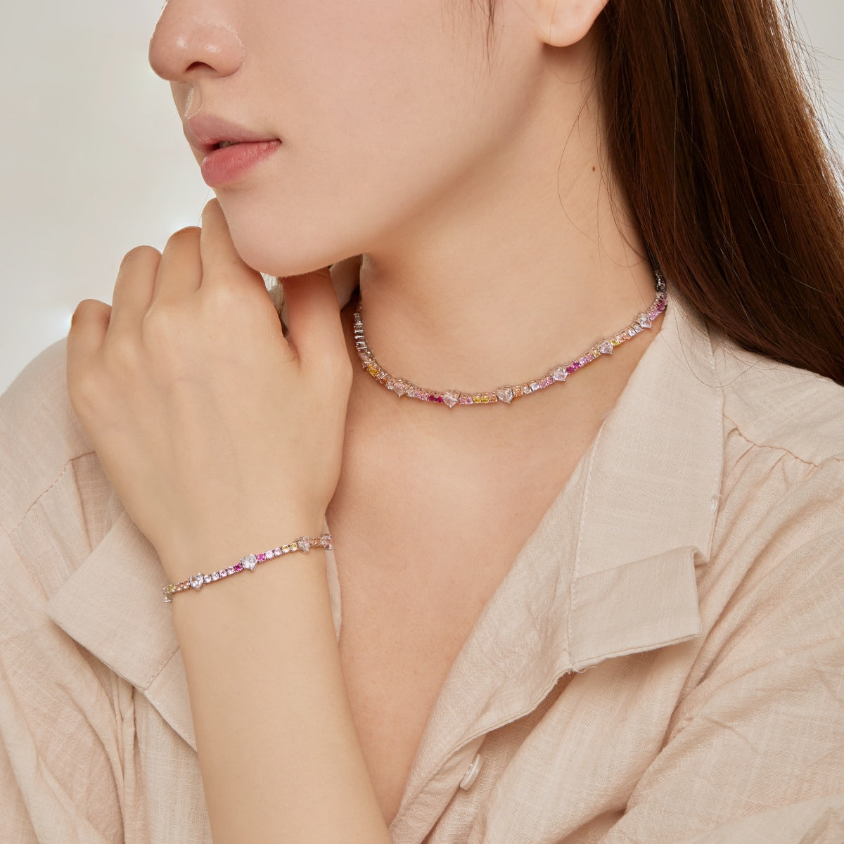 [ORA ]Romantic Heart Shape Round Cut Lover Bracelet