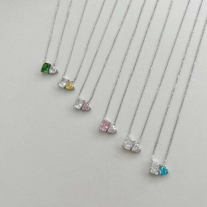 [ORA]Dazzling Square & Heart Shape Necklace