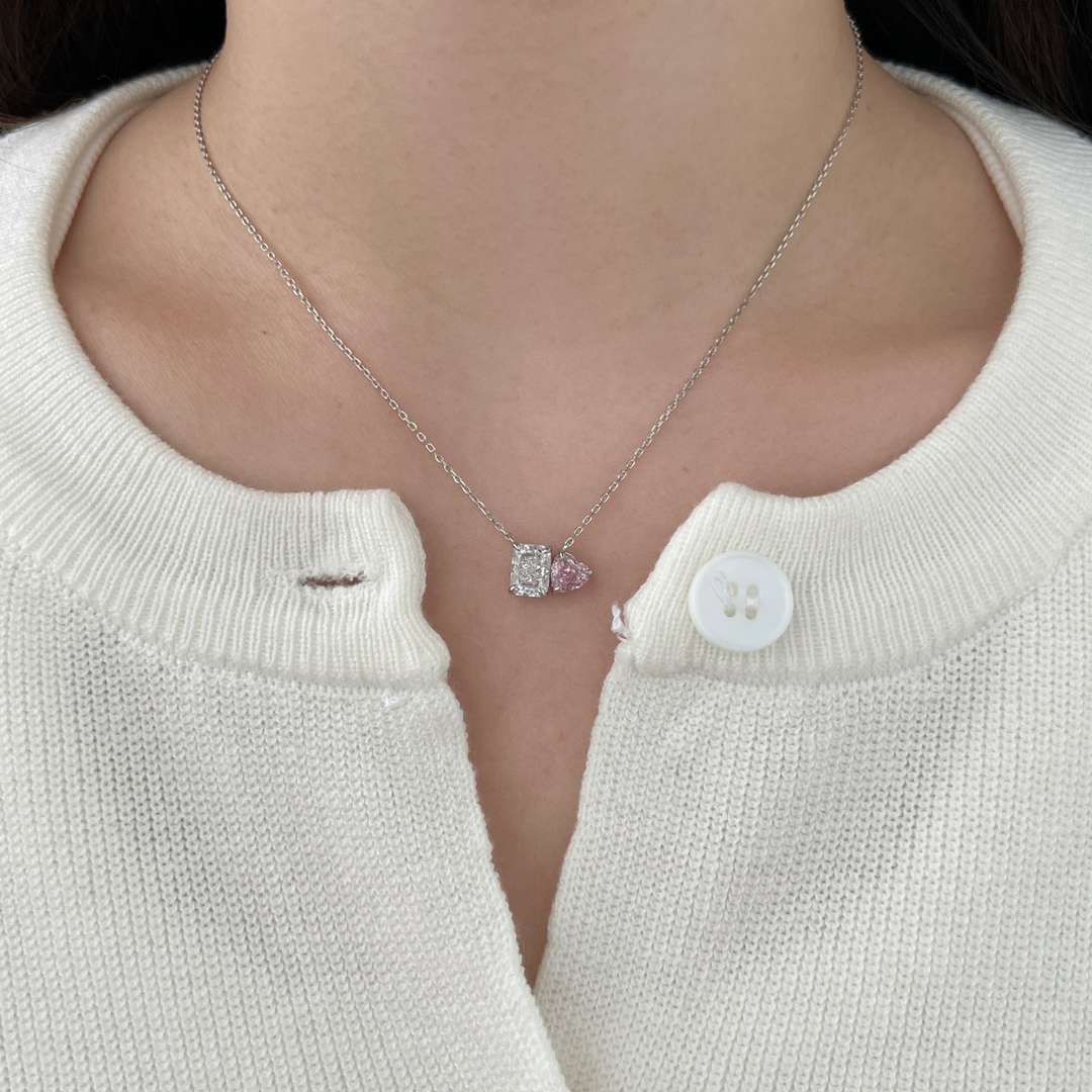 [ORA]Dazzling Square & Heart Shape Necklace