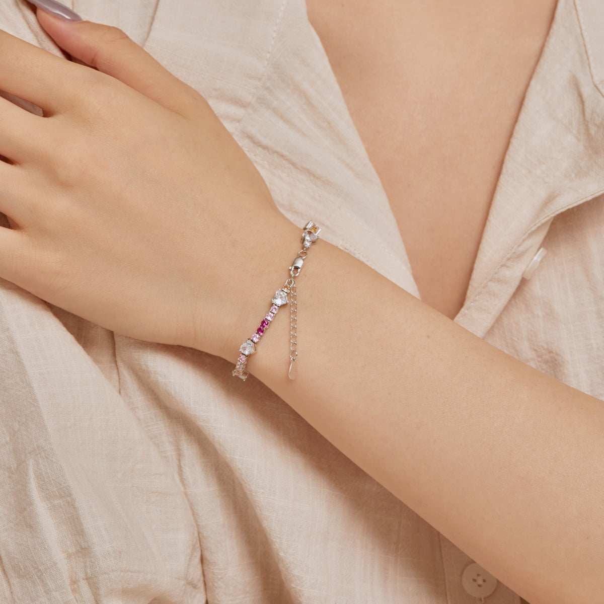 [ORA ]Romantic Heart Shape Round Cut Lover Bracelet