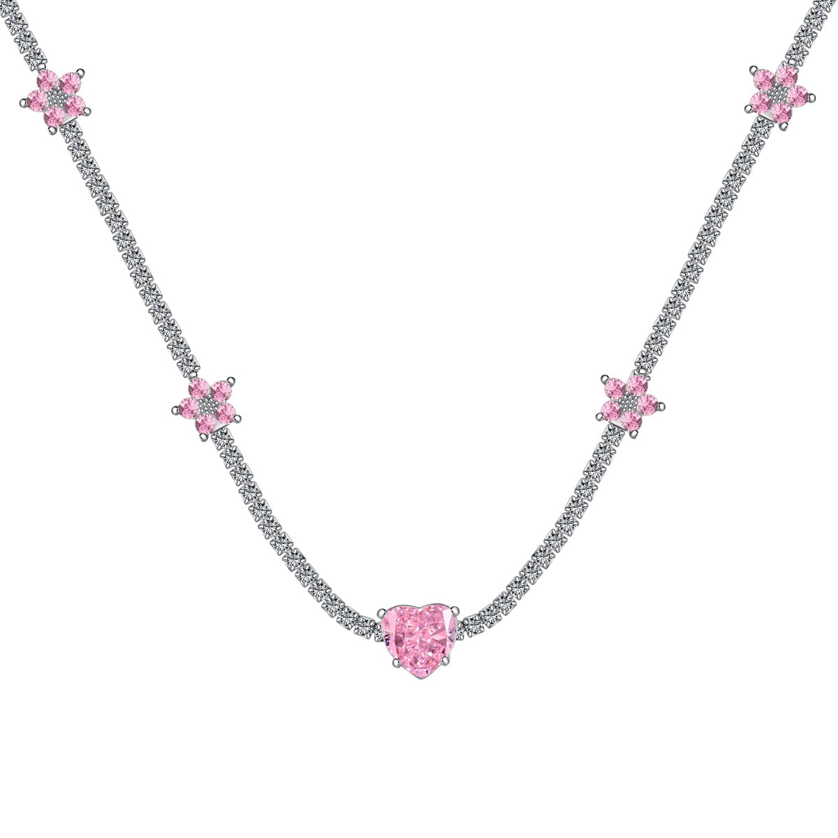 [ORA]Dazzling Pink Heart Flower Necklace
