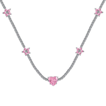 [ORA]Dazzling Pink Heart Flower Necklace