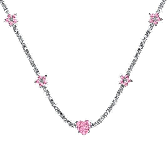 [ORA ]Dazzling Pink Heart Flower Necklace