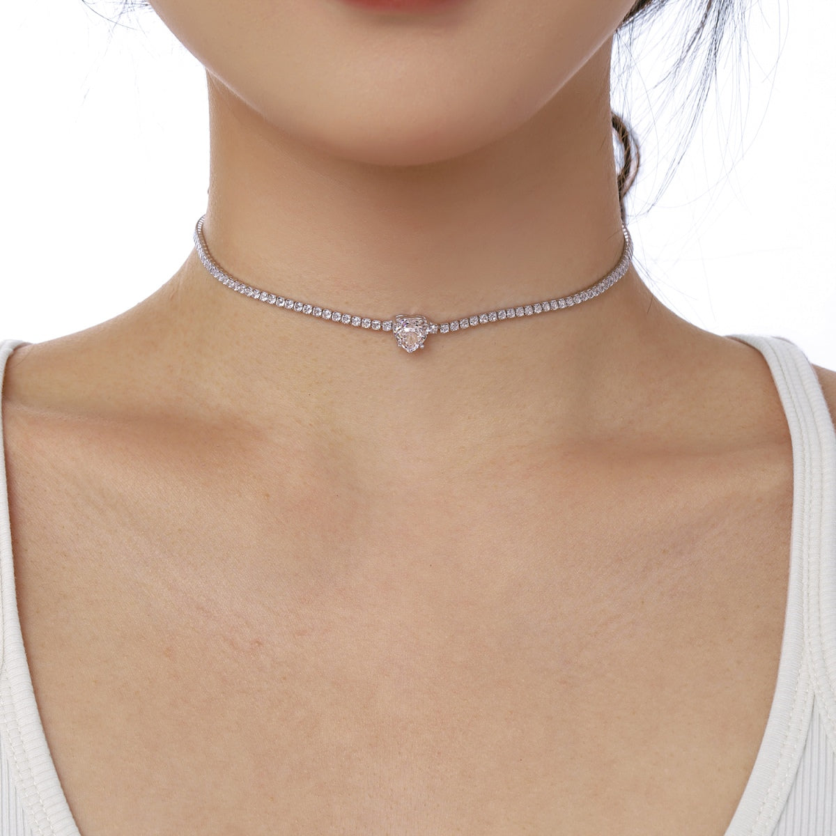 [ORA ]2.0 Carat Sparkling Tennis Heart Cut Necklace