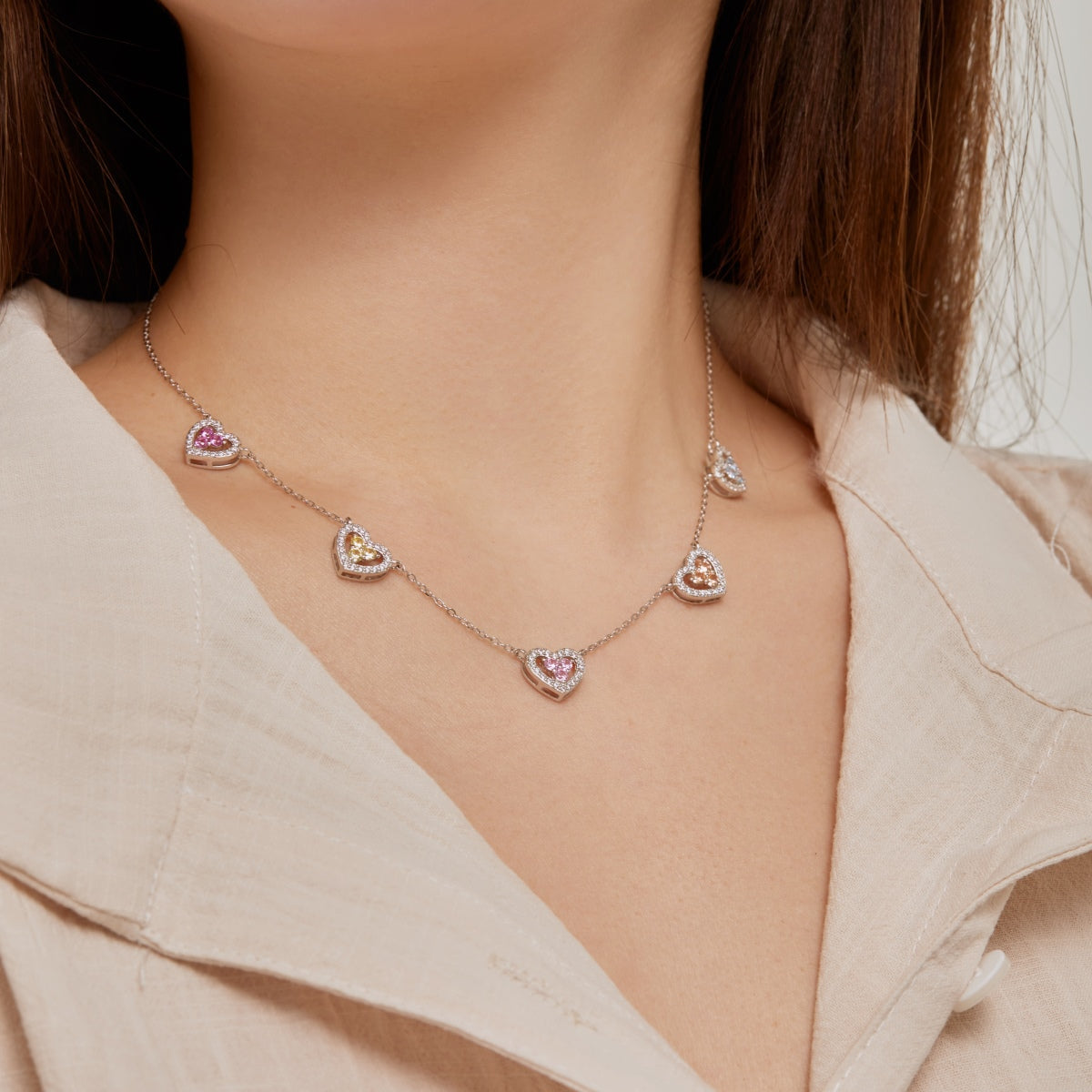 [ORA ]Sparkling Five Heart Necklace