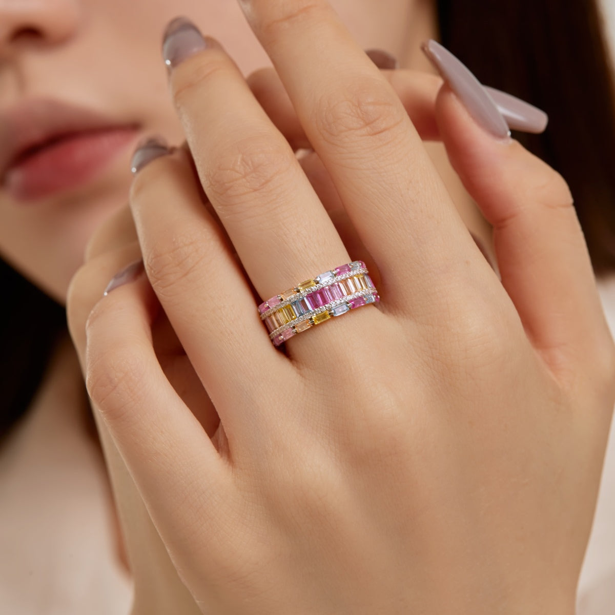[ORA ]Dazzling Colorful Radiant Cut Party Ring