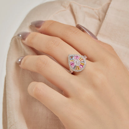 [ORA ]Elegant Colorful Water Drop Shape Banquet Ring