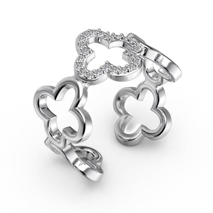 [ORA]Hollow Design Four-Leaf Clover Flower Shape Ring