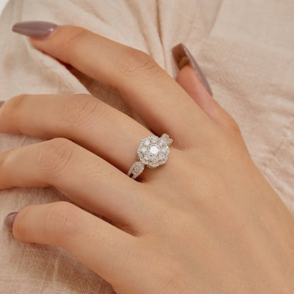 [ORA ]Delicate Colorful Round Cut Flower Shape Wedding Ring