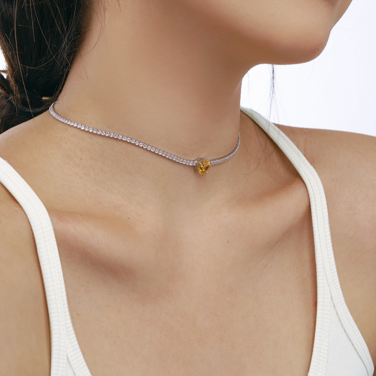 [ORA ]2.0 Carat Sparkling Tennis Heart Cut Necklace