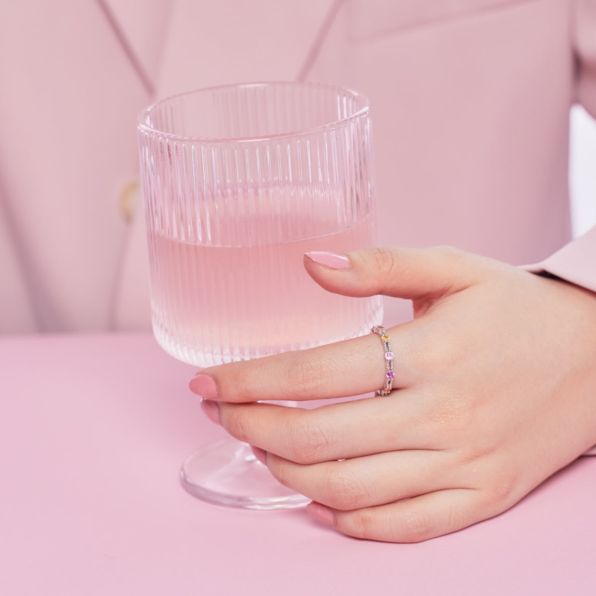 [ORA ]Sparkling Colorful Round Cut Tennis Ring