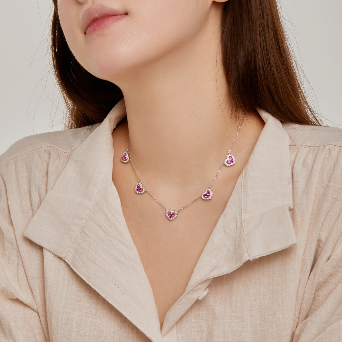 [ORA ]Sparkling Five Heart Necklace