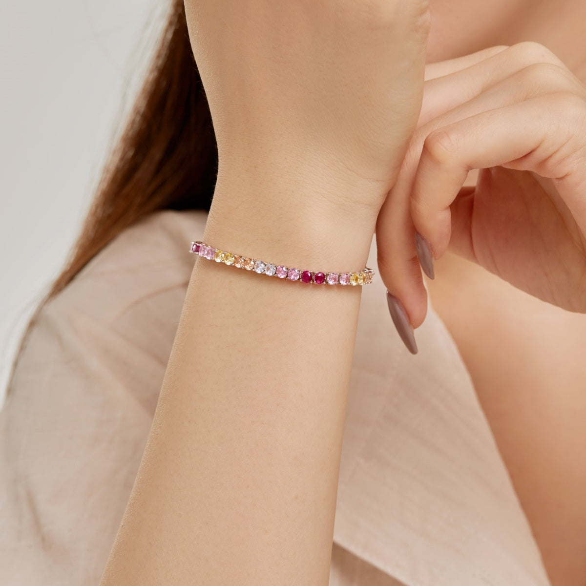 [ORA ]Radiant Colorful Round Cut Tennis Bracelet