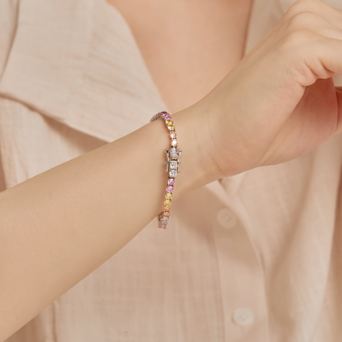 [ORA ]Radiant Colorful Round Cut Tennis Bracelet
