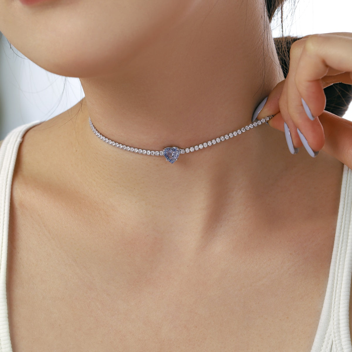 [ORA ]2.0 Carat Sparkling Tennis Heart Cut Necklace
