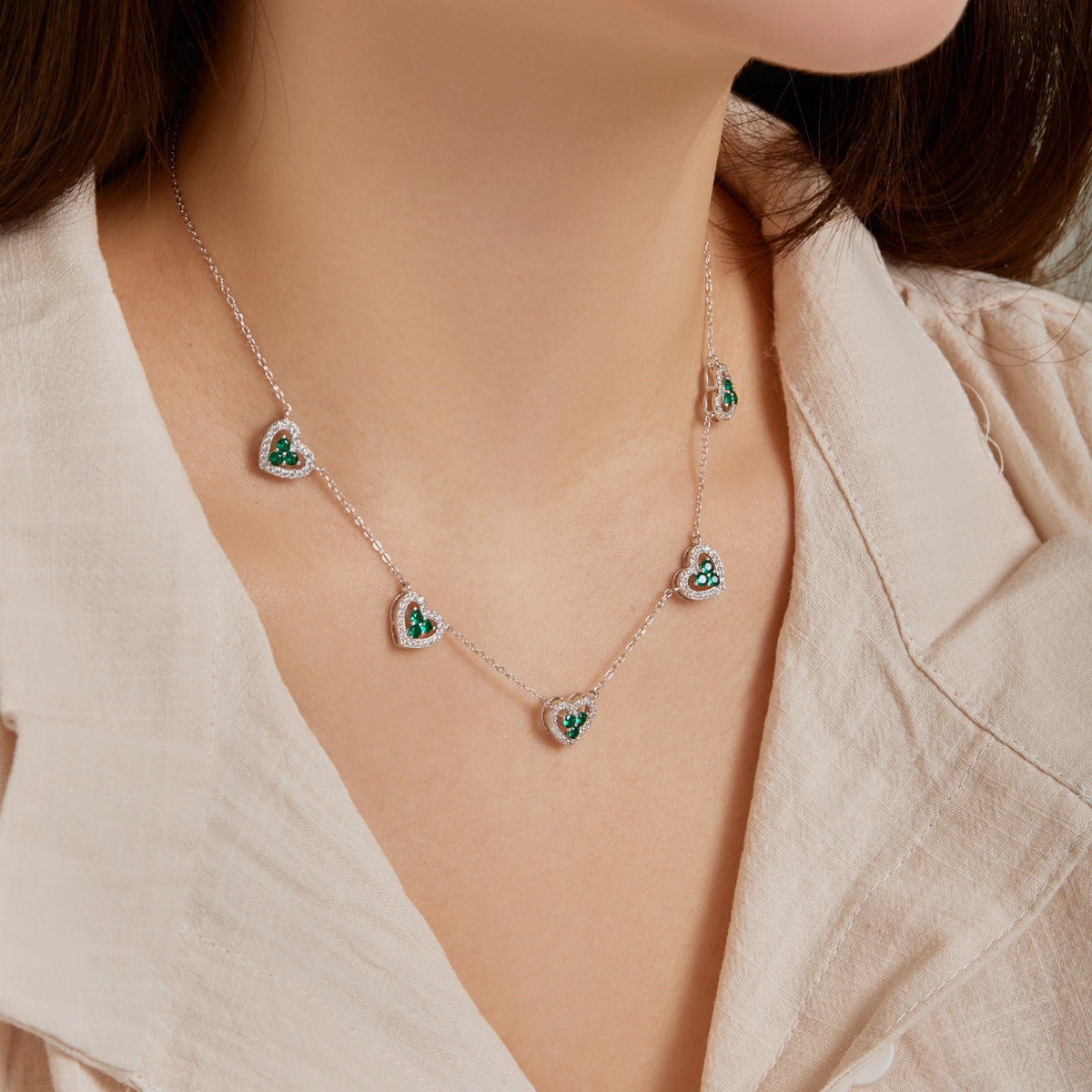 [ORA ]Sparkling Five Heart Necklace