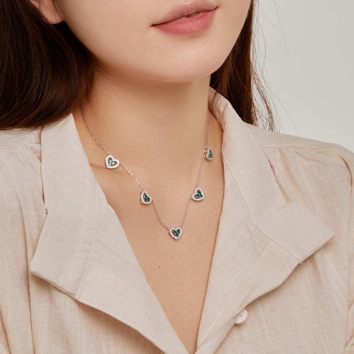 [ORA ]Sparkling Five Heart Necklace