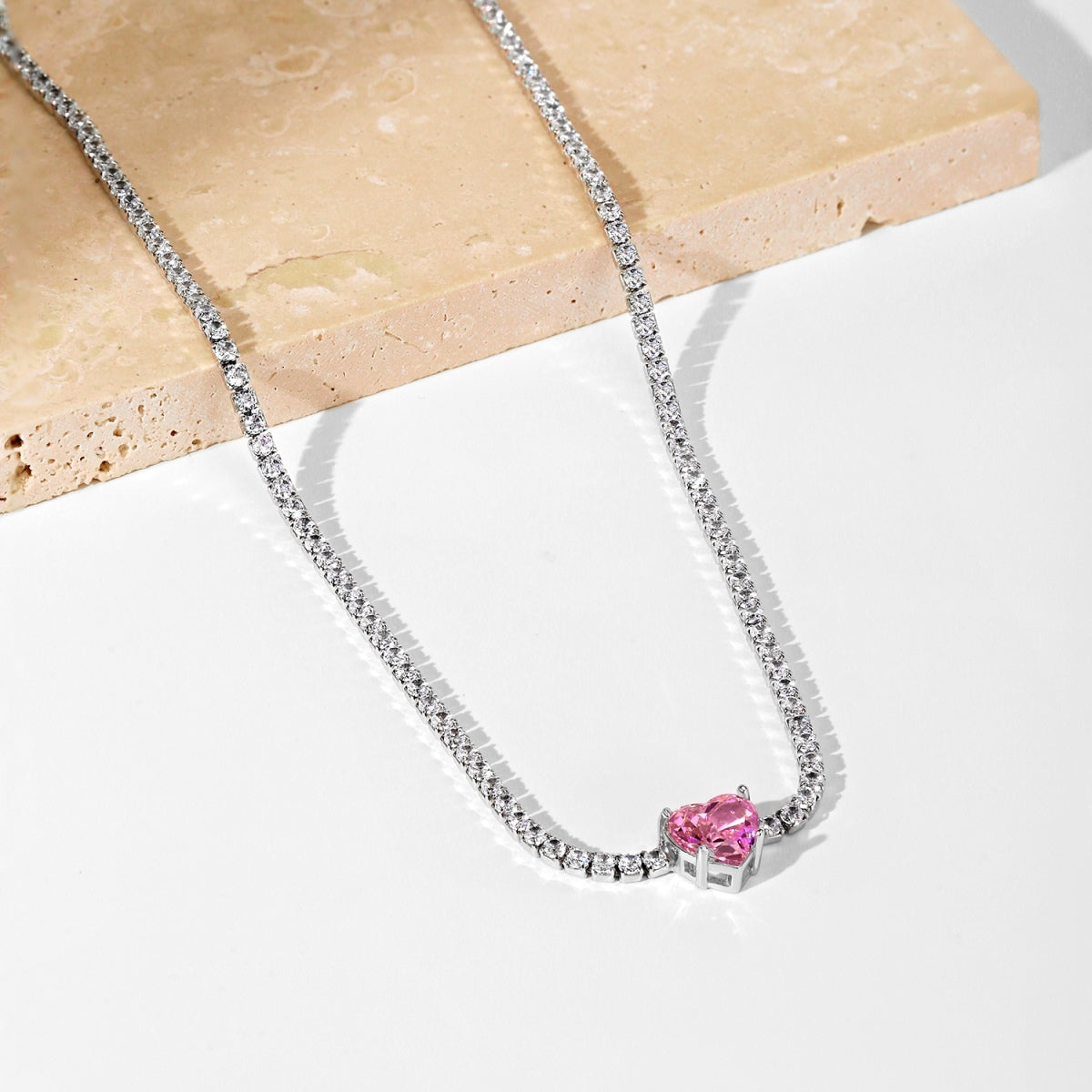 [ORA ]2.0 Carat Sparkling Tennis Heart Cut Necklace