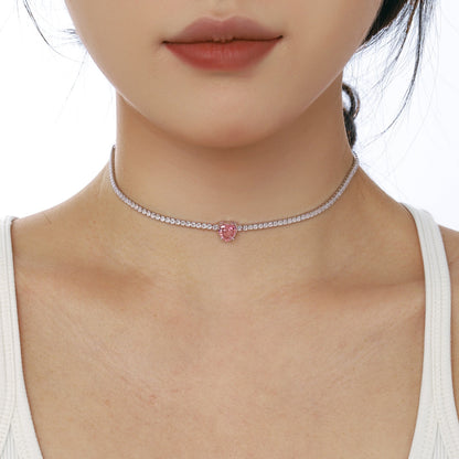 [ORA ]2.0 Carat Sparkling Tennis Heart Cut Necklace