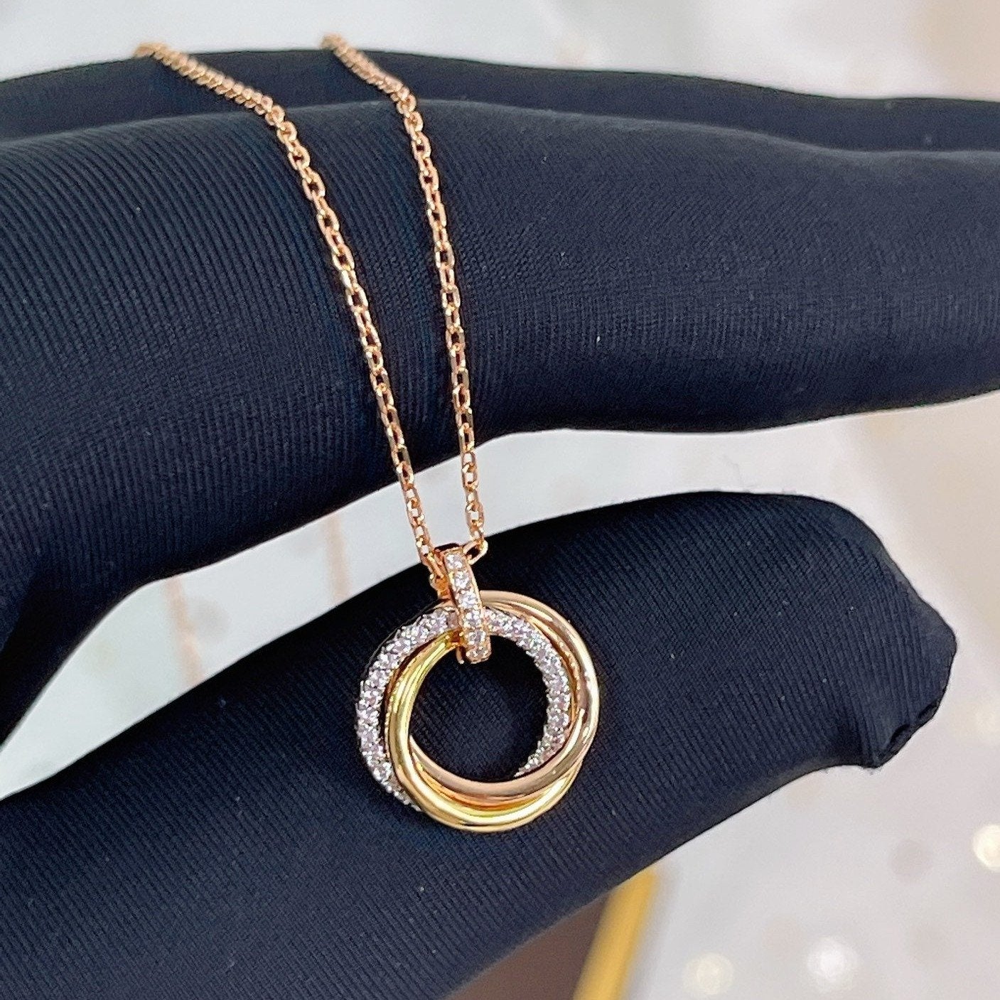 [ORA]TRINITY NECKLACE SILVER GOLD PINK GOLD DIAMONDS