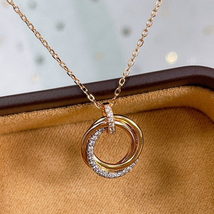 [ORA]TRINITY NECKLACE SILVER GOLD PINK GOLD DIAMONDS