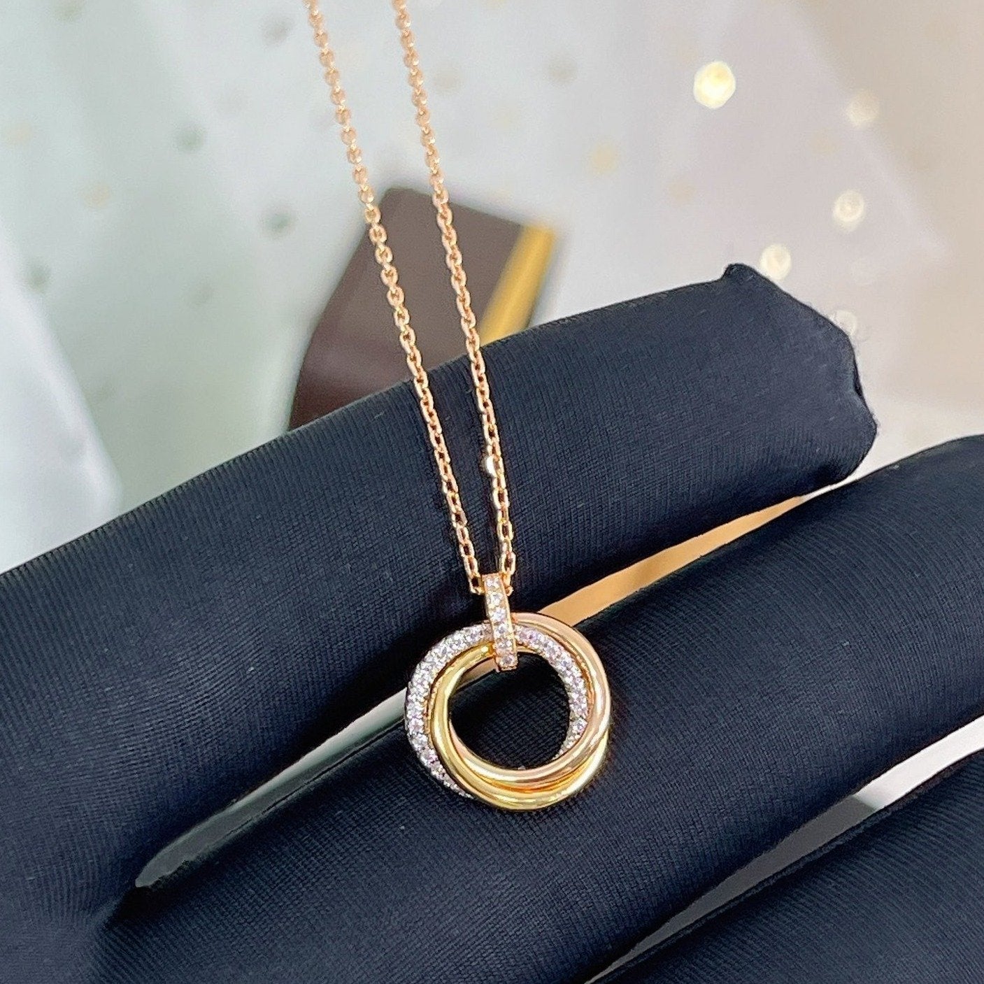 [ORA]TRINITY NECKLACE SILVER GOLD PINK GOLD DIAMONDS
