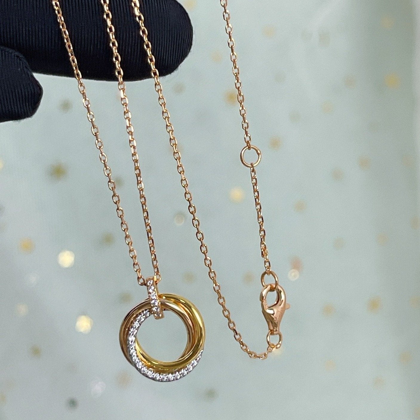 [ORA]TRINITY NECKLACE SILVER GOLD PINK GOLD DIAMONDS