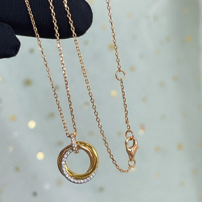[ORA]TRINITY NECKLACE SILVER GOLD PINK GOLD DIAMONDS