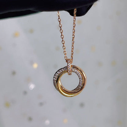 [ORA]TRINITY NECKLACE SILVER GOLD PINK GOLD DIAMONDS