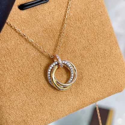 [ORA]TRINITY NECKLACE SILVER GOLD PINK GOLD DIAMONDS