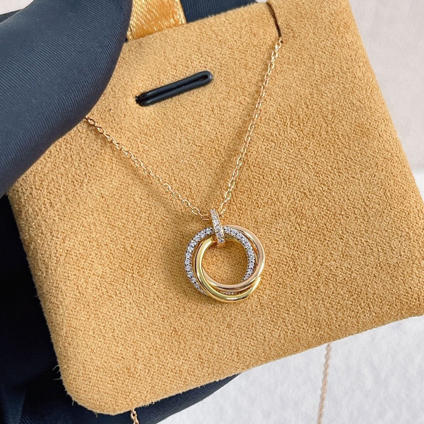 [ORA]TRINITY NECKLACE SILVER GOLD PINK GOLD DIAMONDS
