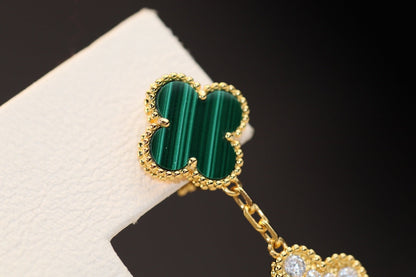 [ORA]CLOVER EARRINGS GOLD MALACHITE DIAMOND 3 MOTIF