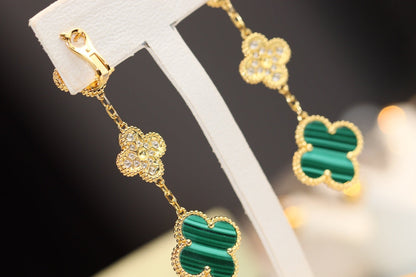 [ORA]CLOVER EARRINGS GOLD MALACHITE DIAMOND 3 MOTIF