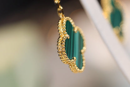 [ORA]CLOVER EARRINGS GOLD MALACHITE DIAMOND 3 MOTIF