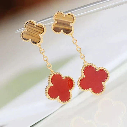 [ORA]CLOVER  2 MOTIF  TIGER EYE CARNELIAN EARRINGS