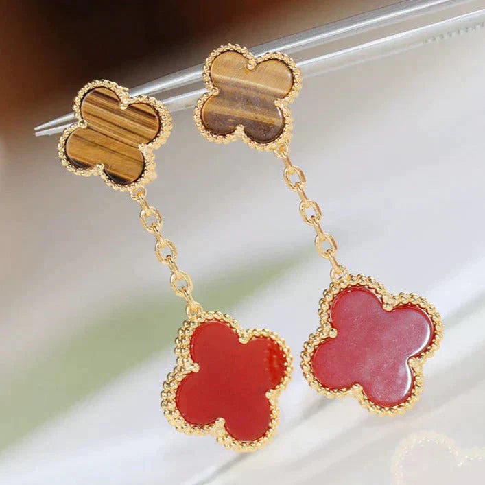 [ORA]CLOVER  2 MOTIF  TIGER EYE CARNELIAN EARRINGS