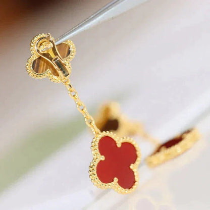 [ORA]CLOVER  2 MOTIF  TIGER EYE CARNELIAN EARRINGS
