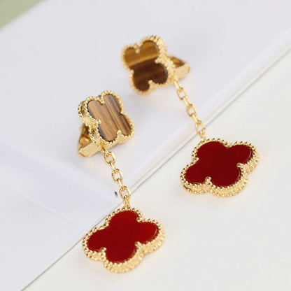 [ORA]CLOVER  2 MOTIF  TIGER EYE CARNELIAN EARRINGS