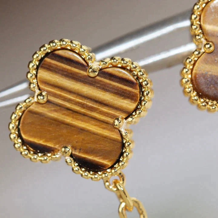 [ORA]CLOVER  2 MOTIF  TIGER EYE CARNELIAN EARRINGS