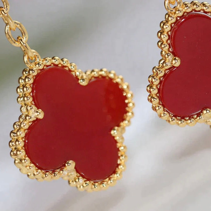 [ORA]CLOVER  2 MOTIF  TIGER EYE CARNELIAN EARRINGS