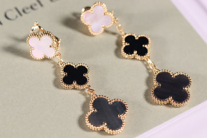 [ORA]CLOVER EARRINGS GOLD ONYX MOP 3 MOTIF