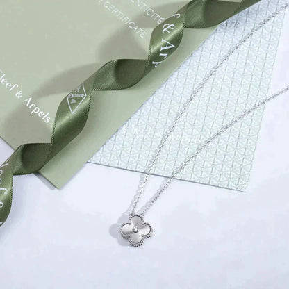 [ORA]CLOVER  15MM DIAMOND LASER NECKLACE SILVER