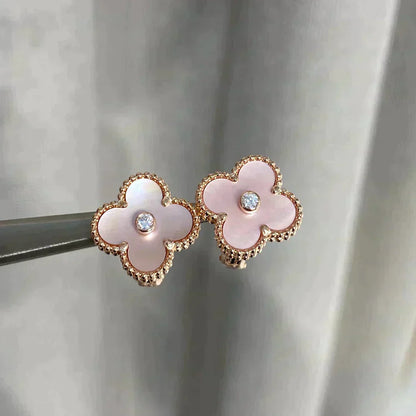 [ORA]CLOVER MEDIUM 1 MOTIFS  PINK MOP DIAMOND EARRINGS