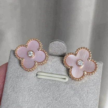 [ORA]CLOVER MEDIUM 1 MOTIFS  PINK MOP DIAMOND EARRINGS