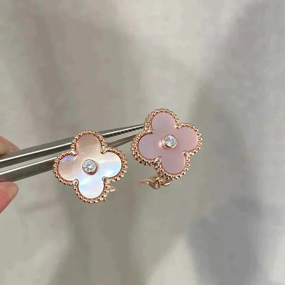 [ORA]CLOVER MEDIUM 1 MOTIFS  PINK MOP DIAMOND EARRINGS