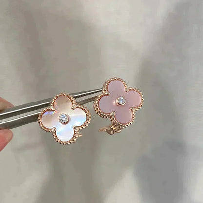 [ORA]CLOVER MEDIUM 1 MOTIFS  PINK MOP DIAMOND EARRINGS