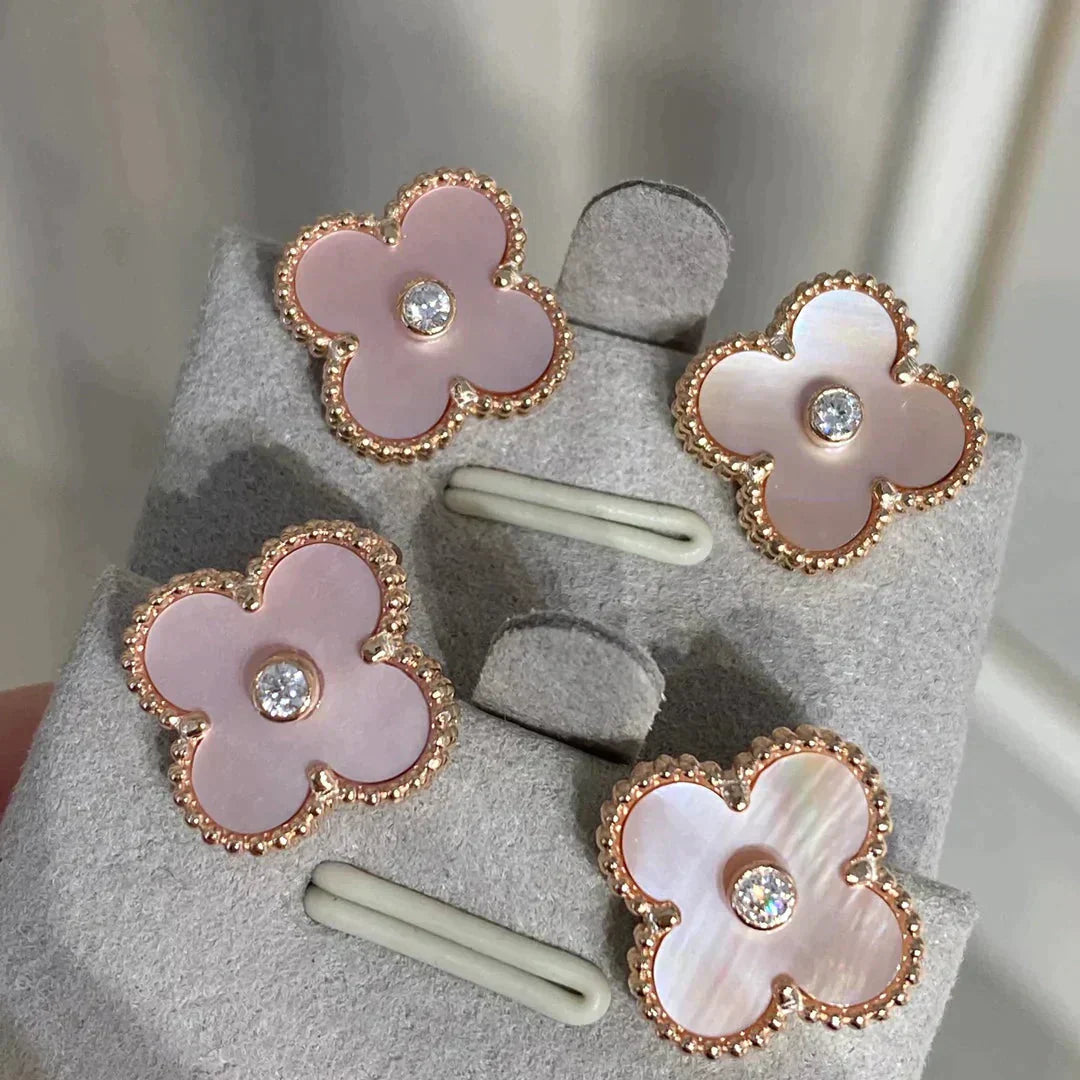 [ORA]CLOVER MEDIUM 1 MOTIFS  PINK MOP DIAMOND EARRINGS