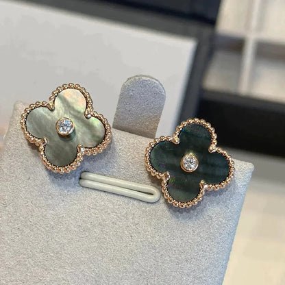 [ORA]CLOVER MEDIUM 1 MOTIFS GRAY MOP  DIAMOND EARRINGS