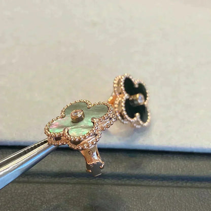 [ORA]CLOVER MEDIUM 1 MOTIFS GRAY MOP  DIAMOND EARRINGS